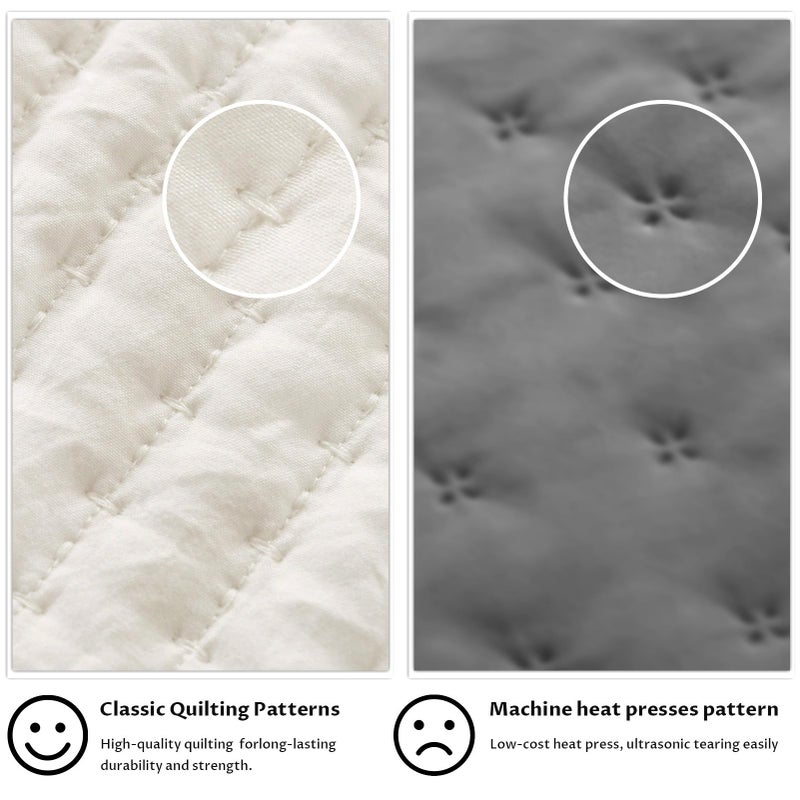 KASENTEX Oversized Queen Quilt Set 102"x106" â€“ Soft Washed 3-Layer Lightweight Bedspread, Minimalist Nordic Design, All-Season Spring & Summer Quilt Set (1 Quilt + 2 Pillow Shams),Cream White - Image 5